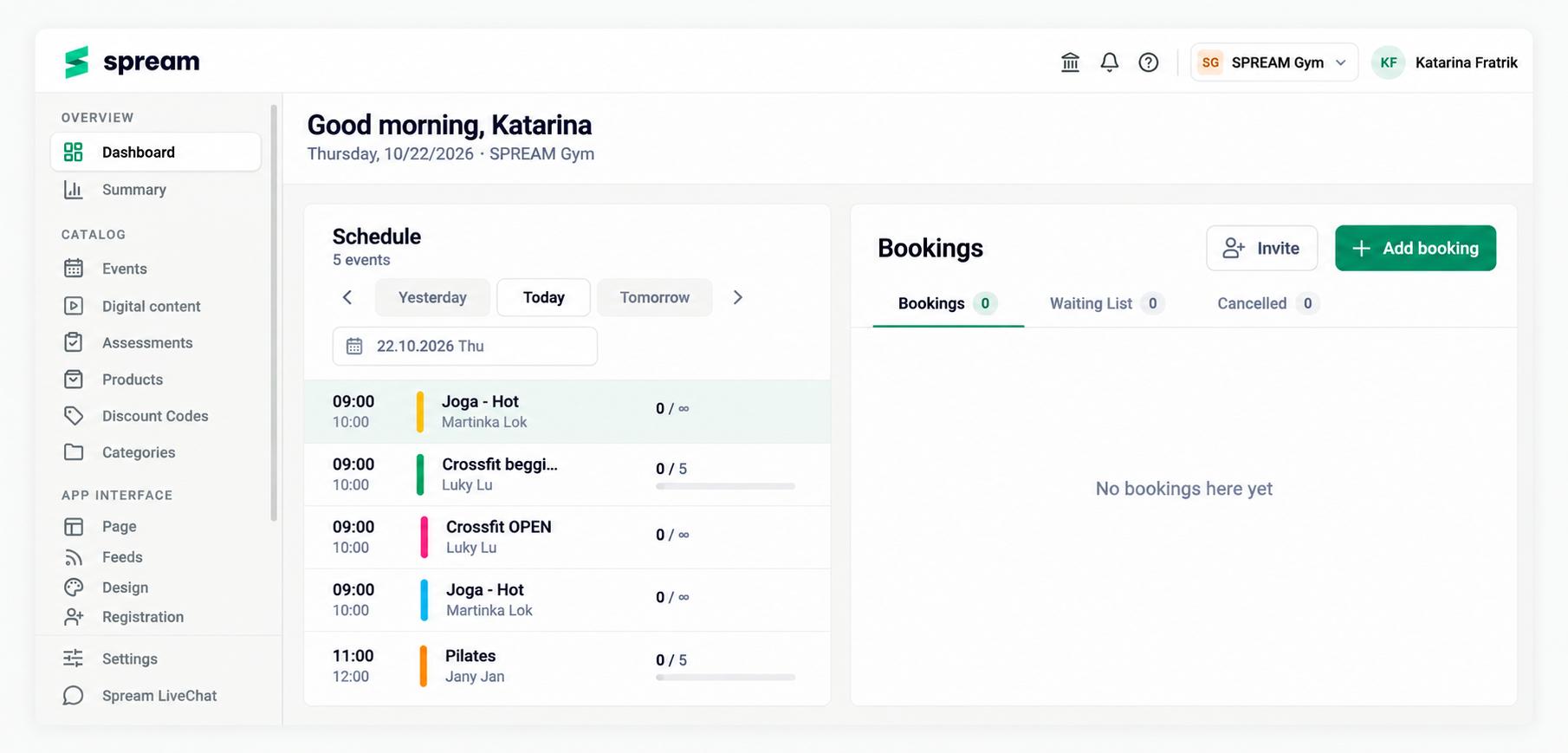Moderný dashboard rozvrhu a rezervácií